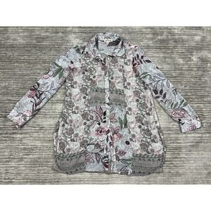 Hope Springs Top Womens Large Multicolor Boho Long Sleeve Semi Sheer Button Up